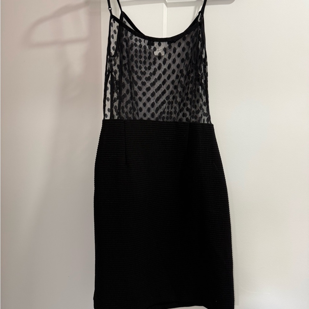 Stunning Sandro LBD 2 piece Black Sheer Polka Dot Dress size 2